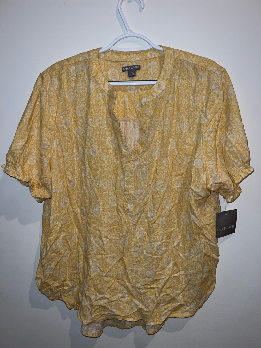 Falls Creek Yellow Floral Short Sleeve Blouse